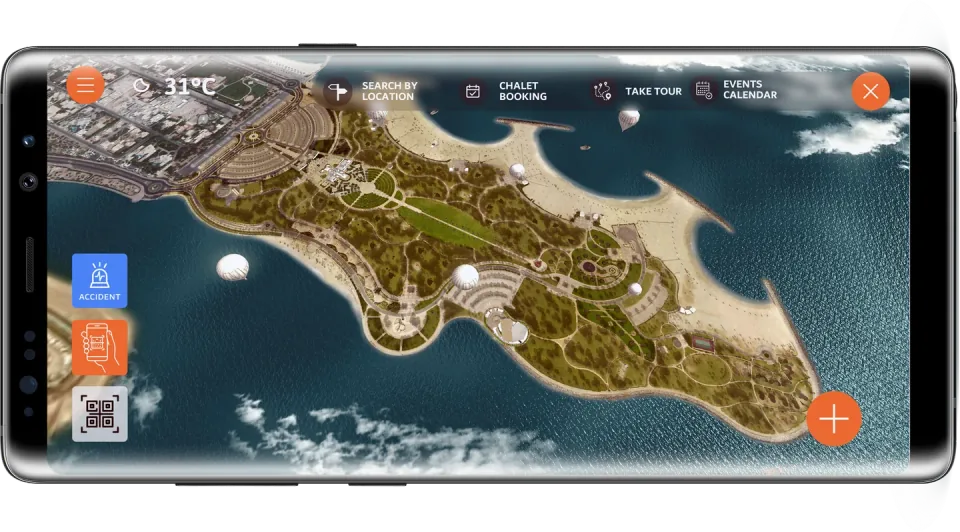 Al Mamzar Park mobile application showing an interactive view of park facilities